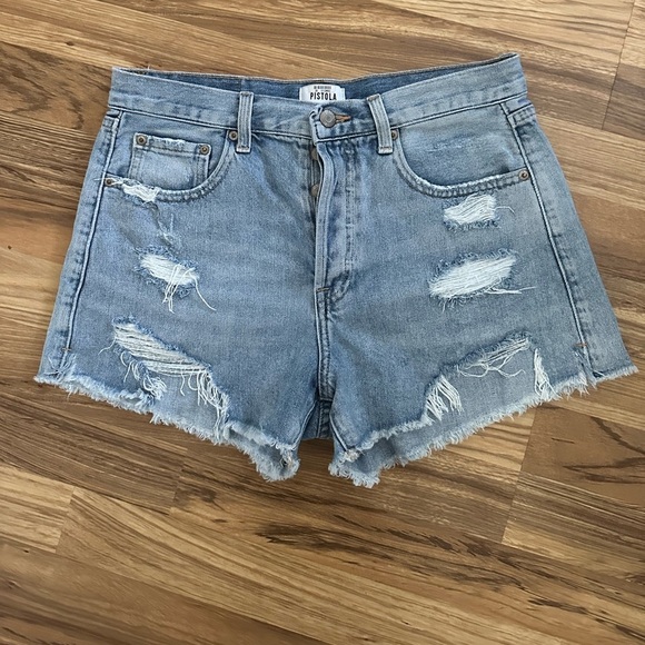 Pistola Light Blue Distressed Jean Shorts - Picture 1 of 7